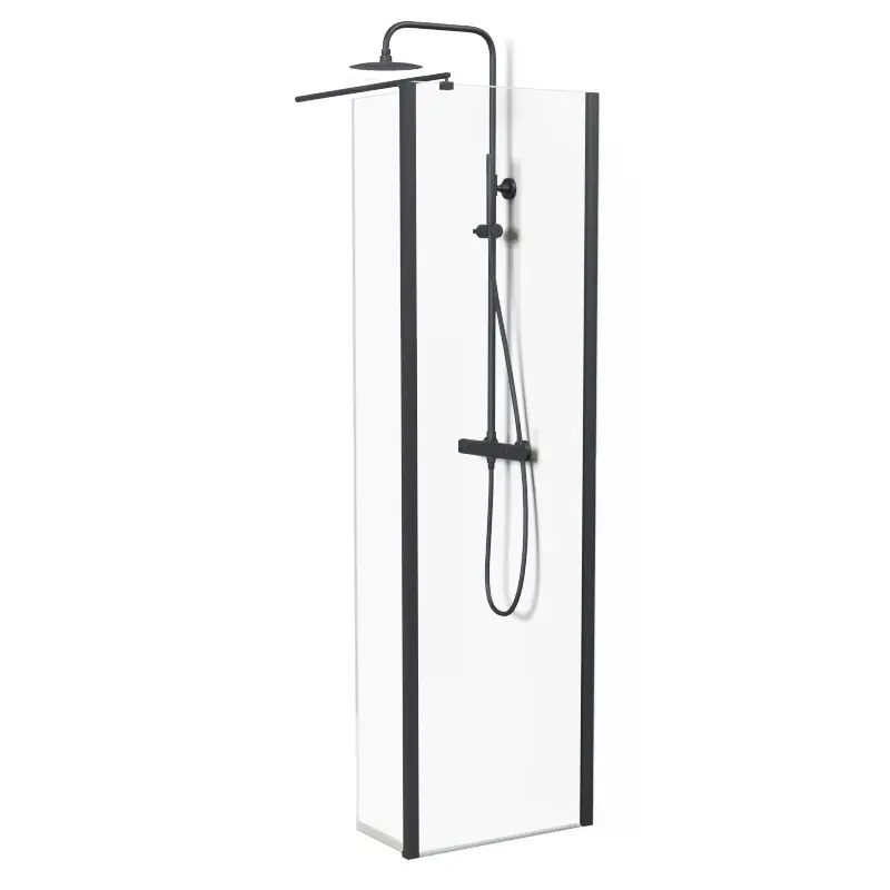 Paroi fixe 60 à 160 cm + volet 30 cm, profilé noir mat, Altea